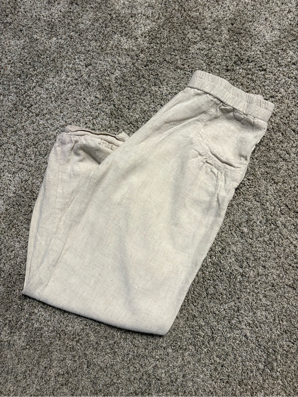 Women's Linen/cotton blend Elastic Cuff Pants in Light Beige - Picture 4 of 5
